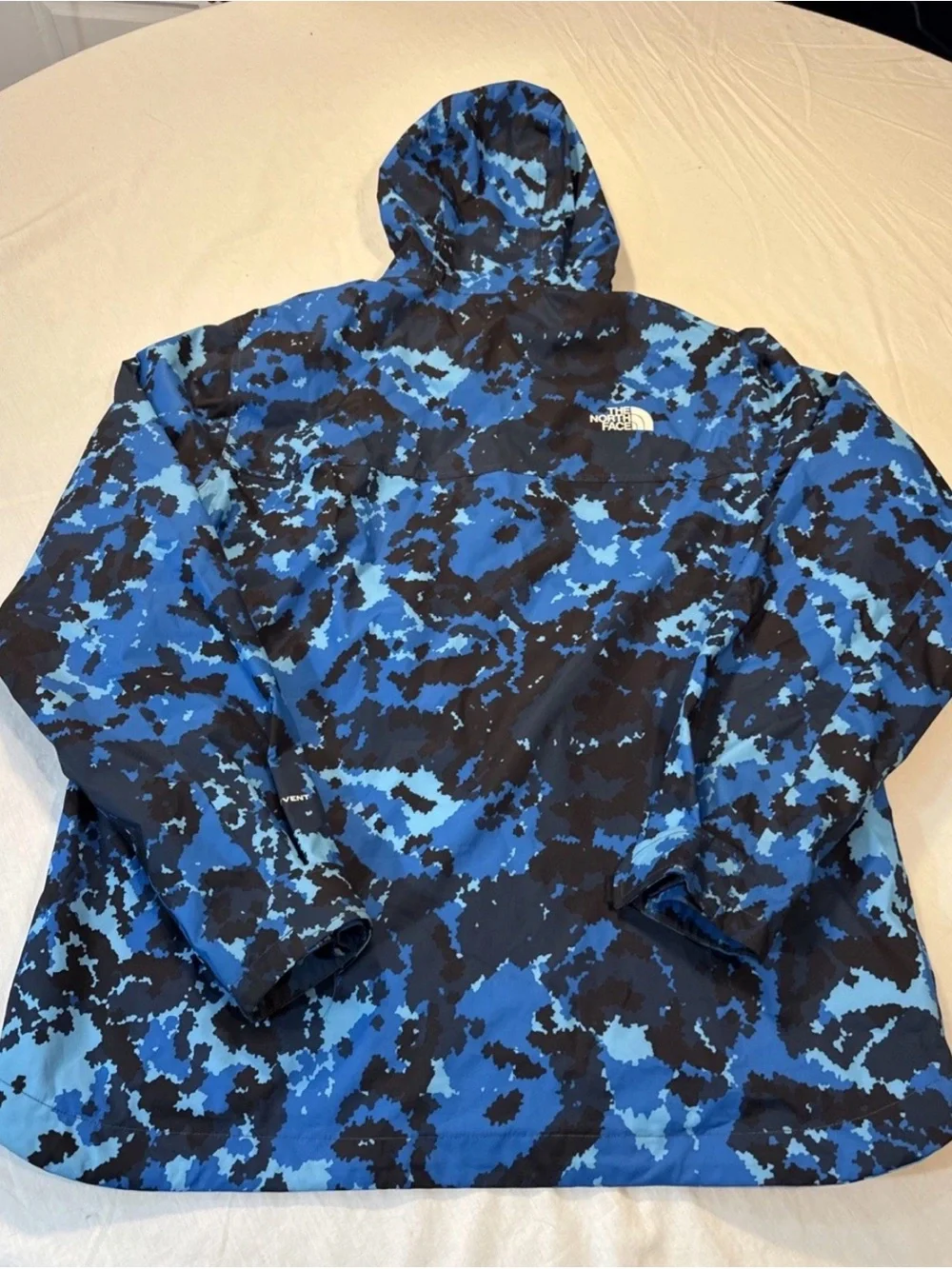 The North Face Mountain Mens Large Blue Camo Windbreaker Hooded Lightweight Sz L